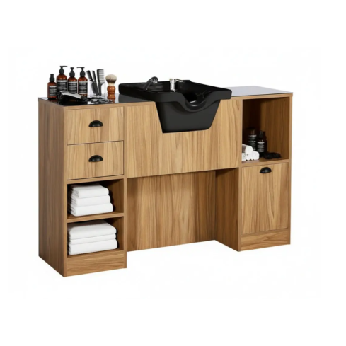 Tocador de Barbería Vintage con Encimera y Lavacabezas color negro Modelo OKE 4 BR