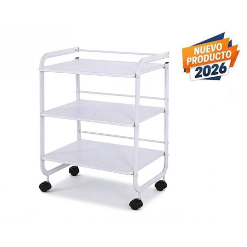 Carrito de estética metálico con 3 estantes de madera Modelo Aidi WKT903 Weelko
