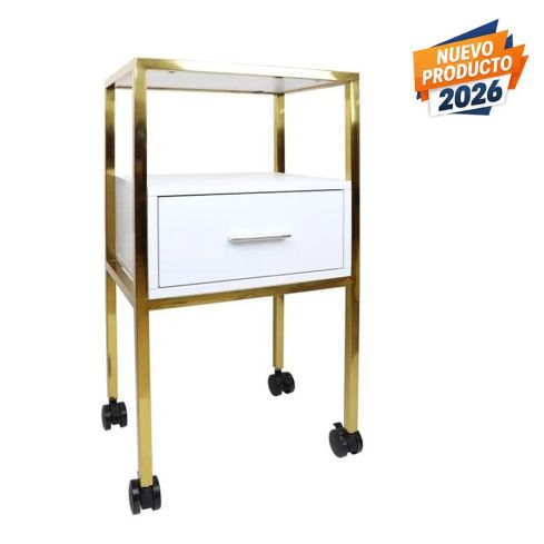 Carrito auxiliar de peluquería y estética con cajón bandeja superior Modelo Golden