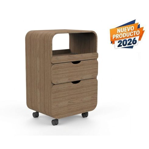 Carrito de estética de madera con cajones y compartimento central Modelo Thul Natural