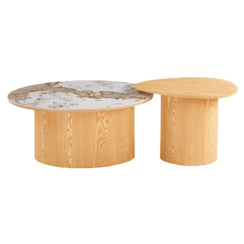 Conjunto Mesas de centro con pata central Oak y tablero Ceramic Modelo Ashley 100-70 cm
