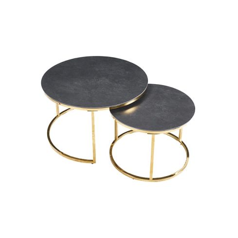 Mesa de centro nido redonda con patas metálicas dorado cromo y tablero ceramic vulcano Modelo Licour 80-60