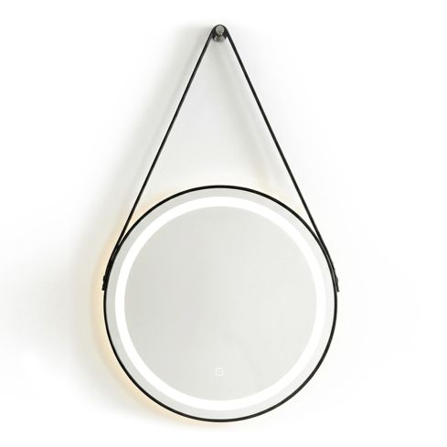 Espejo colgante redondo estilo Moderno con iluminación LED y marco negro Modelo Belt 60x60