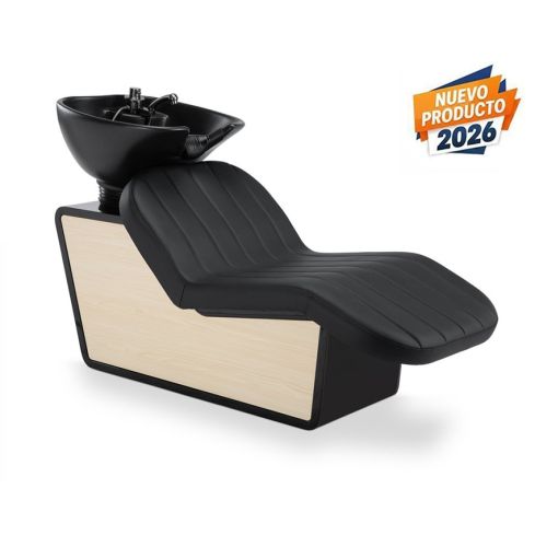 Lavacabezas con pica negra mate y respaldo ergonómico en madera y polipiel Modelo Dax B/98M Negro