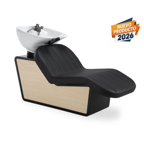 Lavacabezas con pica blanca y respaldo ergonómico en madera y polipiel Modelo Dax B/08 Negro