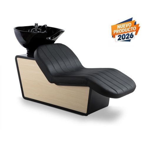 Lavacabezas con pica negra brillante y respaldo ergonómico en madera y polipiel Modelo Dax B/98 Negro