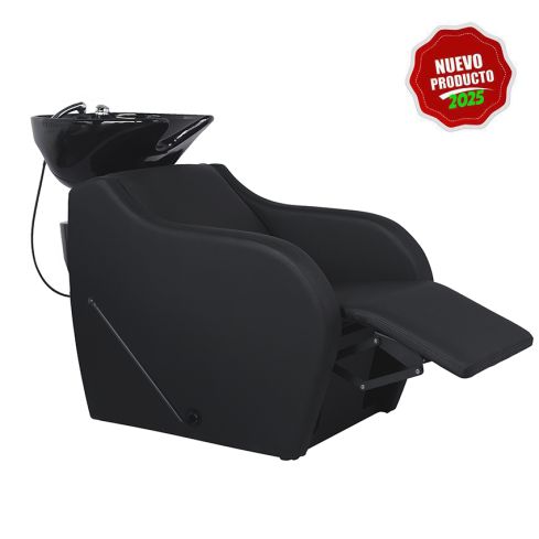 Lavacabezas con pica negra y reposapiés manual Modelo Wisp Plus