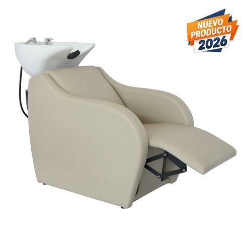 Lavacabezas con pica blanca y reposapiés eléctrico Modelo Wisp PowerPlus Beige