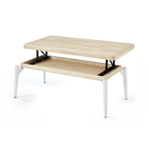 Mesa de centro elevable blanca con patas metálicas y tablero de Roble Nordish Modelo Moon 120x60cm