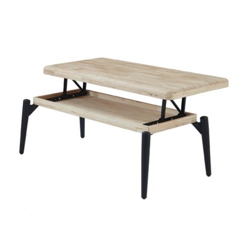 Mesa de centro elevable negra con patas metálicas y tablero de Roble Nordish Modelo Moon 120x60cm