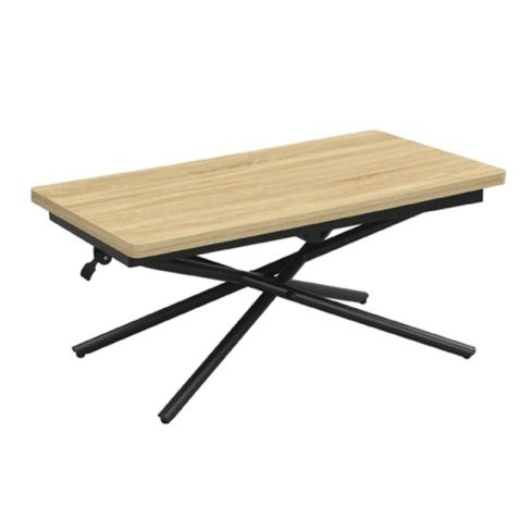 Mesa de centro elevable y extensible negra con patas metálicas y tablero Oak Modelo Katy 100x57cm