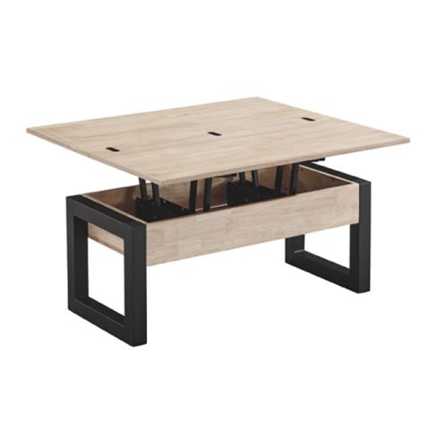 Mesa de centro elevable y extensible negra con patas metálicas y tablero Roble Nordish Modelo Loft Advance 120x60cm