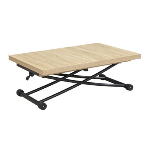 Mesa de centro elevable y extensible negra con patas metálicas y tablero Oak Modelo Taylor 100x70cm