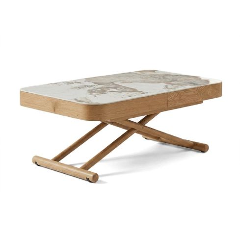 Mesa de centro elevable motorizada y extensible Oak con tablero Ceramic Modelo Turín 120x75cm