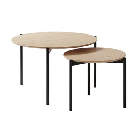 Mesa de centro nido redonda con patas metálicas negras y tablero Oak Modelo Sucream 70-50
