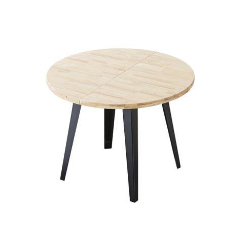 Mesa de comedor Redonda extensible negra con patas metálicas y tablero de Roble Nordish Modelo Berg-E 100