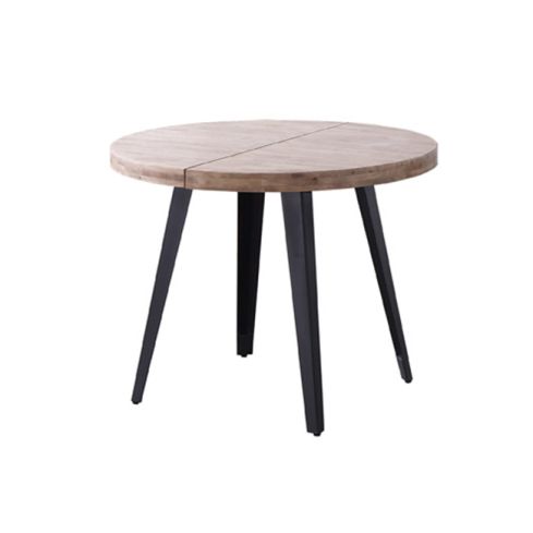 Mesa de comedor Redonda extensible negra con patas metálicas y tablero de Roble Honey Modelo Berg 120