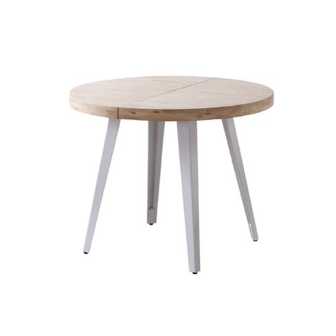 Mesa de comedor Redonda extensible blanca con patas metálicas y tablero de Roble Nordish Modelo Berg 120