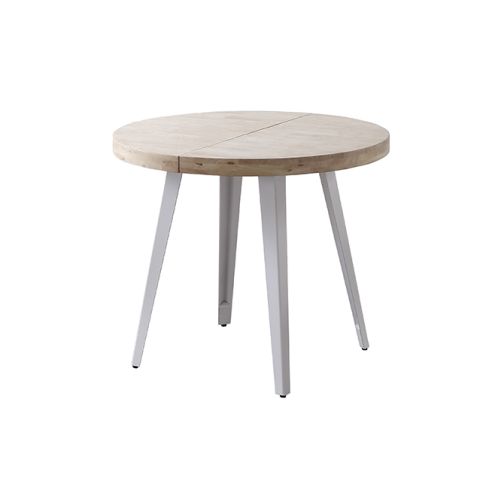 Mesa de comedor Redonda extensible blanca con patas metálicas y tablero de Roble Nordish Modelo Berg 100