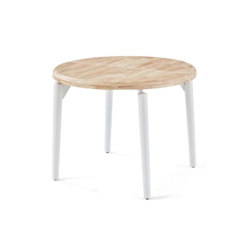 Mesa de comedor Redonda extensible blanca con patas metálicas y tablero de Roble Nordish Modelo Moon