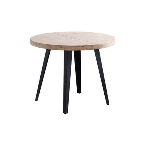 Mesa de comedor Redonda extensible negra con patas metálicas y tablero de Roble Nordish Modelo Berg 120