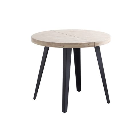 Mesa de comedor Redonda extensible negra con patas metálicas y tablero de Roble Nordish Modelo Berg 80