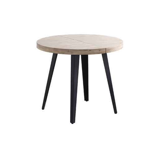 Mesa de comedor Redonda extensible negra con patas metálicas y tablero de Roble Nordish Modelo Berg 100