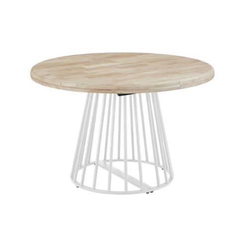 Mesa de comedor Redonda extensible blanca con patas metálicas y tablero de Roble Nordish Modelo Brad 120