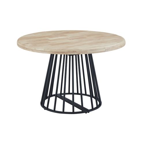 Mesa de comedor Redonda extensible negra con patas metálicas y tablero de Roble Nordish Modelo Brad 120