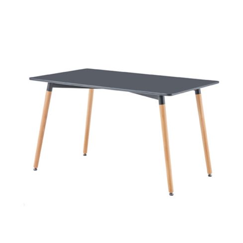 Mesa de comedor fija con patas de madera y tablero DM Gris mate Modelo Nordika 140x80