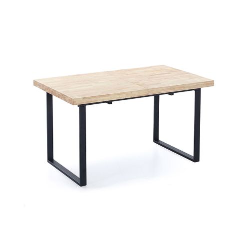 Mesa de comedor extensible negra con patas metálicas y tablero de Roble Modelo Natural