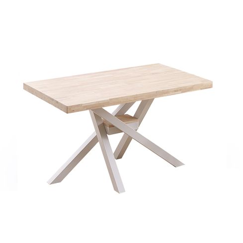 Mesa de comedor fija blanca con patas metálicas y tablero de Roble Nordish Xena 140