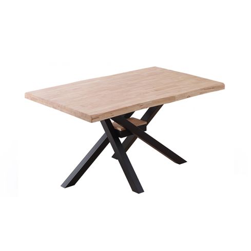 Mesa de comedor fija negra con patas metálicas y tablero de Roble Nordish con forma Xena 150