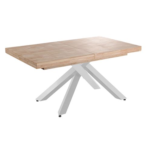Mesa de comedor extensible blanca con patas metálicas y tablero de Roble Nordish Modelo Xena 160x90