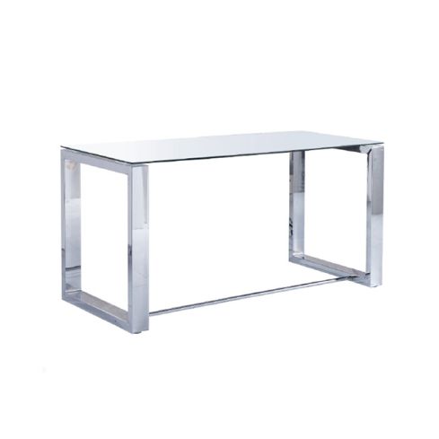 Mesa de despacho fija en cristal templado con patas cromadas Modelo Office 140x70