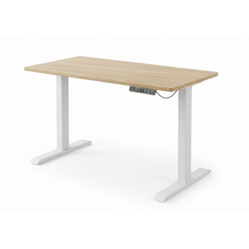 Mesa de estudio / despacho Motorizada con patas metálicas blancas y tablero Oak 120x60