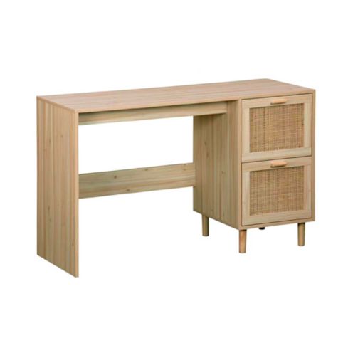 Mesa de estudio fija con cajones en pino y rattán Modelo Decor 120x48