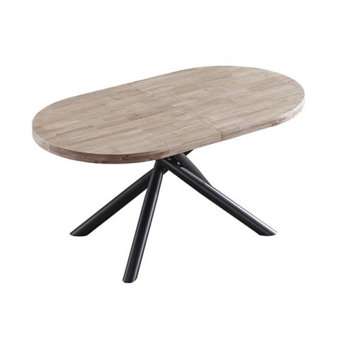 Mesa de comedor Oval extensible negra con patas metálicas y tablero de Roble Honey Modelo Senda 160x90
