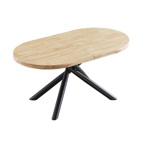 Mesa de comedor Oval extensible negra con patas metálicas y tablero de Roble Nordish Modelo Senda 160x90