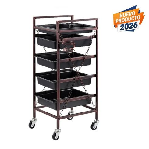 Carrito de Barbería y Peluquería auxiliar metálico con 5 cajones Modelo Chain