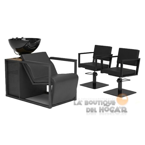 Pack - 1 Lavacabezas Con Pica a elegir Basil B Negro + 2 Sillones De Corte Ocean B Negros