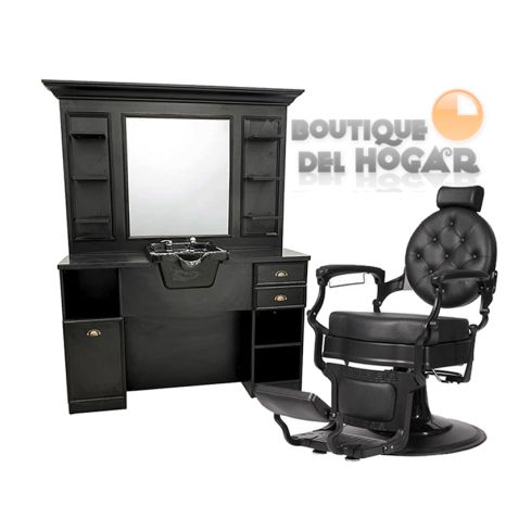 Pack - Sillón Barbería Buzz Black Negro / Tocador Barbería Bansa