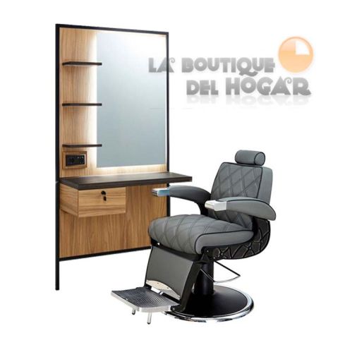 Pack - Sillón Barbería Hugo GG Gris / Tocador Logan Brown