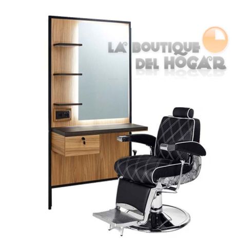 Pack - Sillón Barbería Hugo negro / Tocador Logan Brown