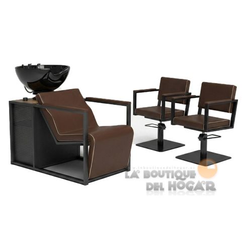 Pack - 1 Lavacabezas Con Pica a elegir Basil BR Marrón + 2 Sillones De Corte Ocean BR Marrón