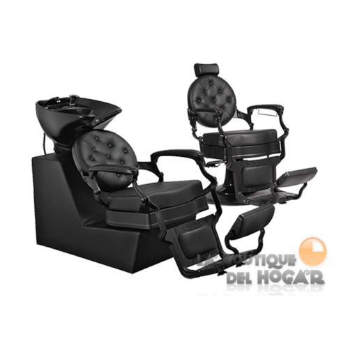 Pack - Lavacabezas estilo Retro Vintage Modelo Ranch Black / Sillón Clásico de Barbero Modelo Buzz Black Negro