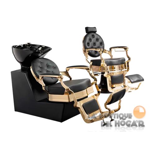 Pack - Lavacabezas estilo Retro Vintage Modelo Ranch Gold / Sillón Clásico de Barbero Modelo Buzz Gold Black