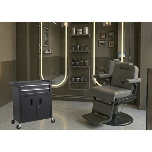 Pack - Sillón Barbero Mamba Gris / Tocador LED Kobe / Carrito Tool Barber