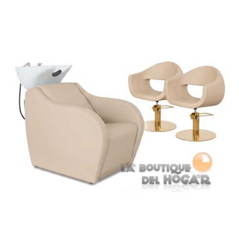 Pack - 1 Lavacabezas con Pica Blanca Wisp PowerPlus + 2 Sillones de Corte Glam RG Beige