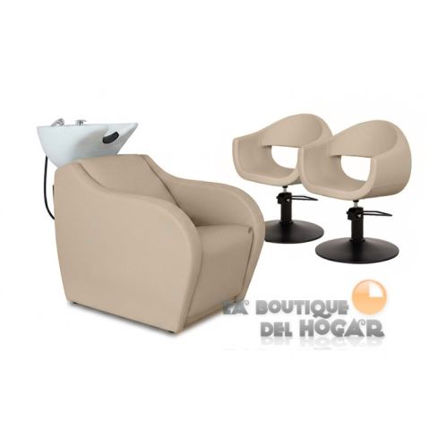 Pack - 1 Lavacabezas con Pica Blanca Wisp PowerPlus + 2 Sillones de Corte Glam Beige